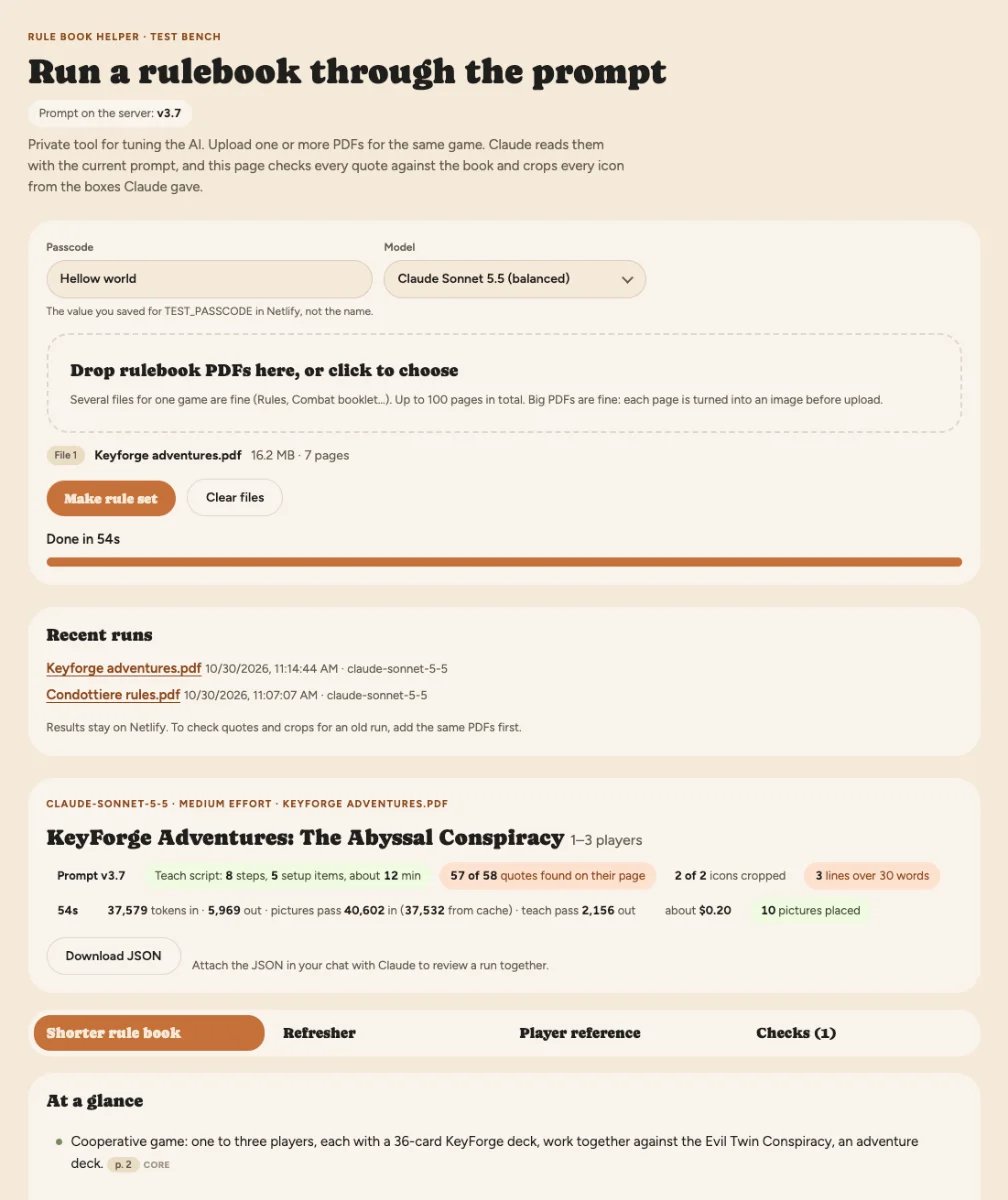 Test bench: scored runs for each prompt version