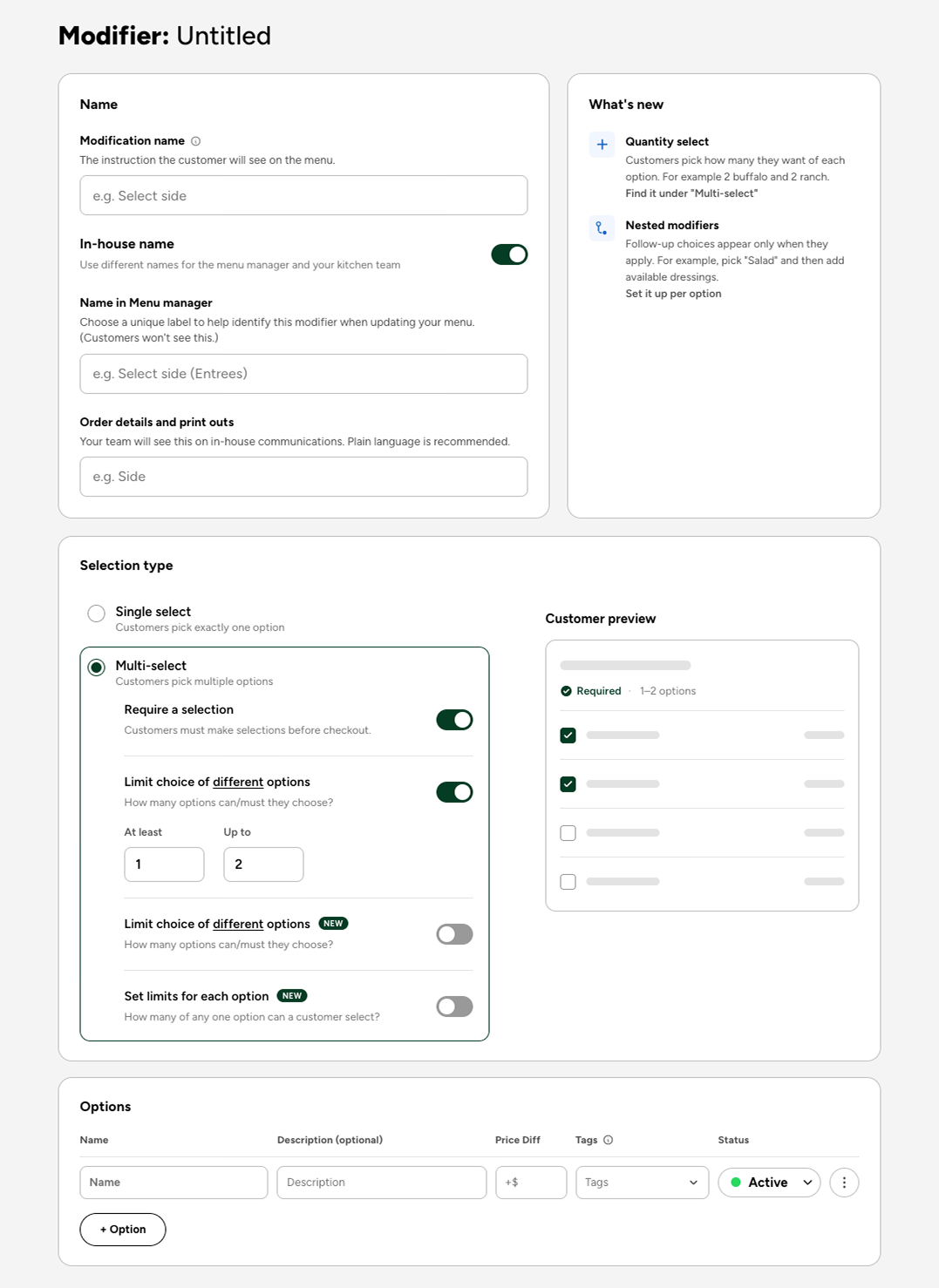 Version 4 with multi-select open, its rules inside the selection type and a customer preview