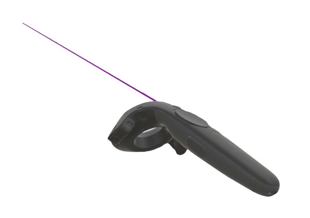 Laser tag: a Vive controller casting a purple laser pointer