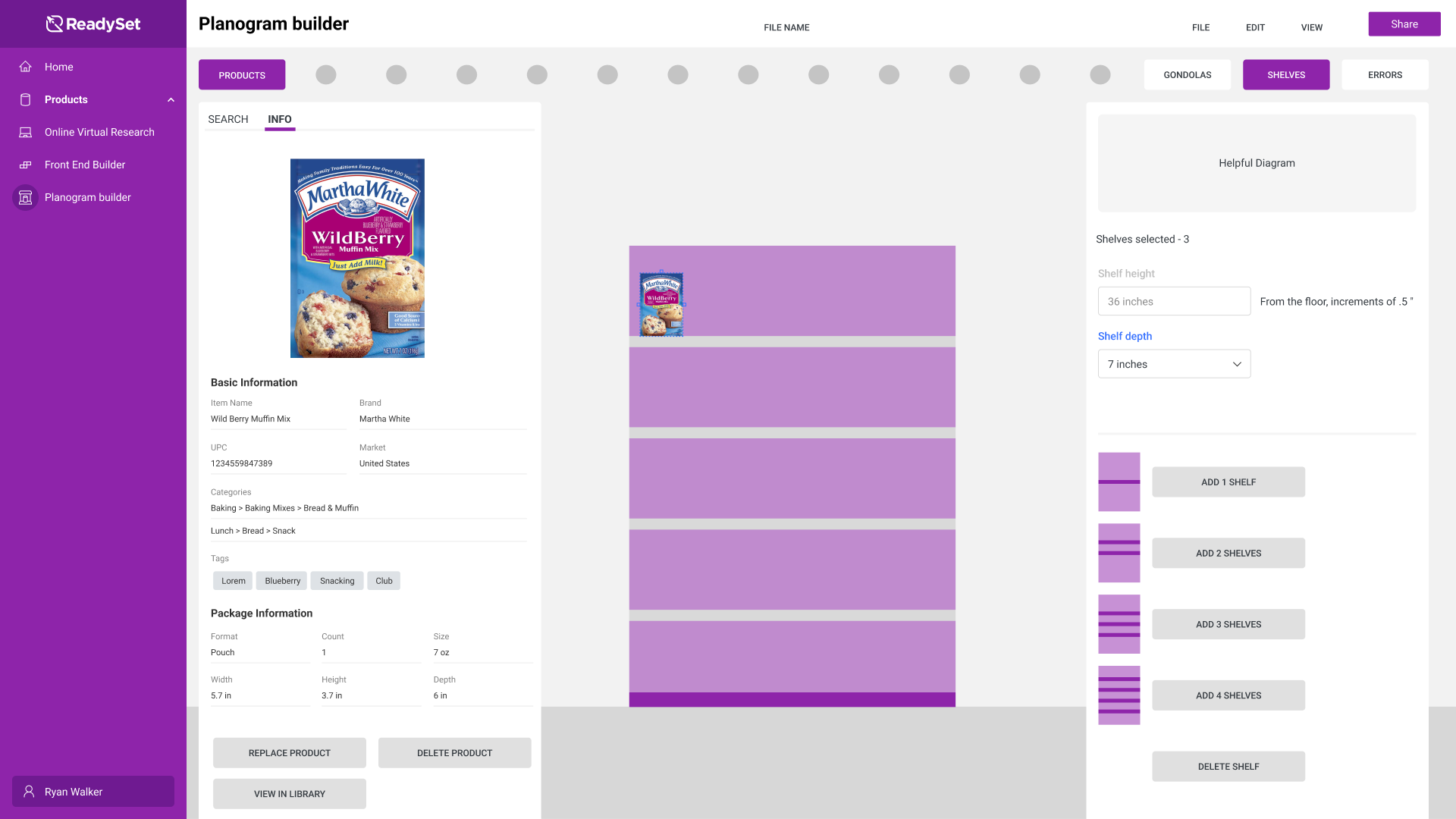 App nav plus a panel on each side of the shelf